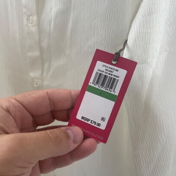 NWT Vince Camuto Holiday Button Front Shirt Large New Ivory - Picture 5 of 8